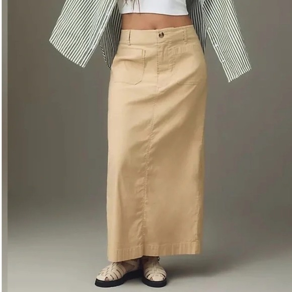 Maeve by Anthropologie Dresses & Skirts - Maeve Anthropologie Tan Khaki Linen Blend Utility Maxi Column Skirt XS